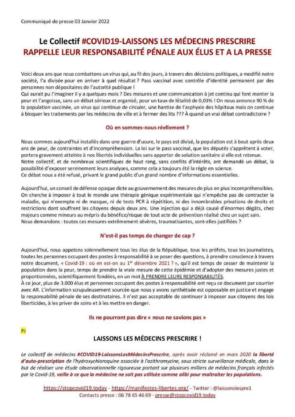 Communiqué de presse - Laissons les médecins prescrire