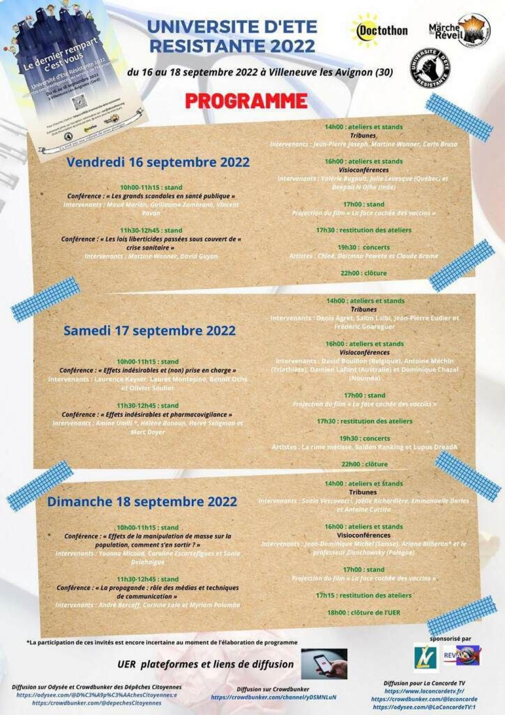 Programme Université d'été résistante 2022 à Villeneuve-les-Avignon