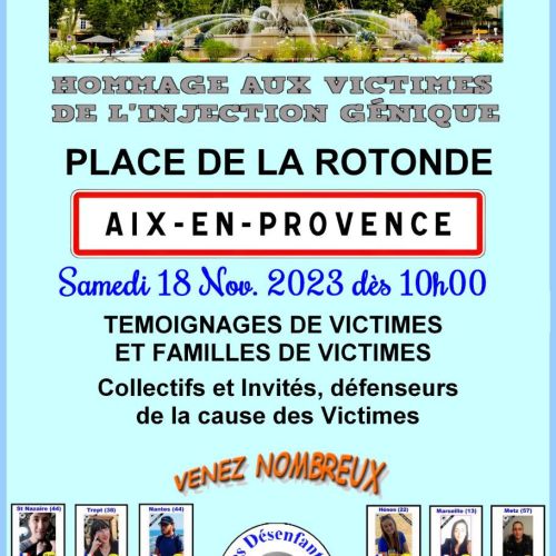 affiche homage aux victimes des injections covid - Aix en Provence 18 novembre 2023
